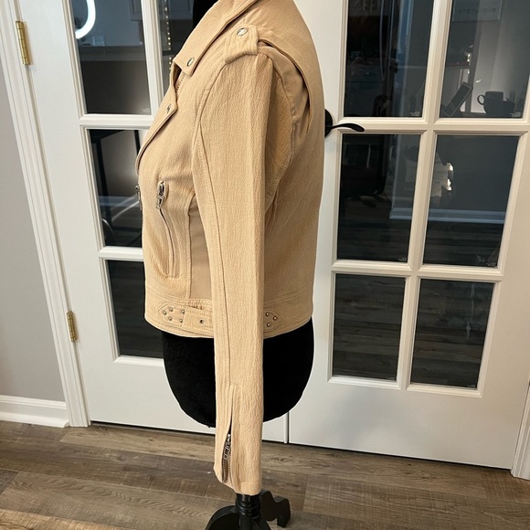 Blank NYC Cream 100% cotton Moto Jacket Asymmetrical Zipper size M EUC - Picture 11 of 16